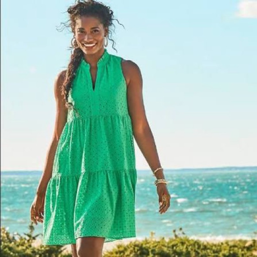 Lilly Pulitzer Novella Green Eyelet Tiered Mini Dress